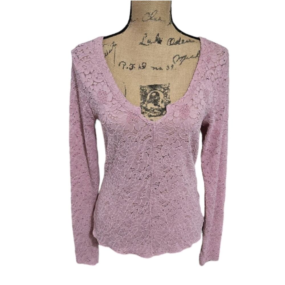 Intimately Free People Mauve Pink‎ Floral Lace Notched Scoop Neck Top XS/P